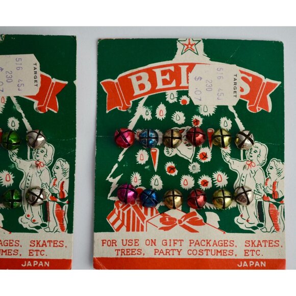 Vintage Christmas Bells Japan Multicolored On Cards Quantity 24 Total Bells - Picture 2 of 4